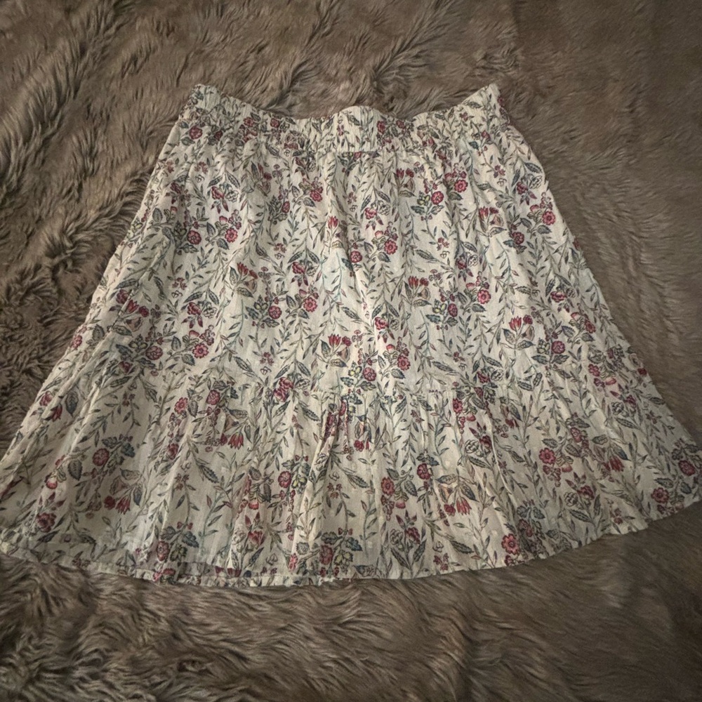 LOFT A-Line Floral Skirt - Cream and Pink